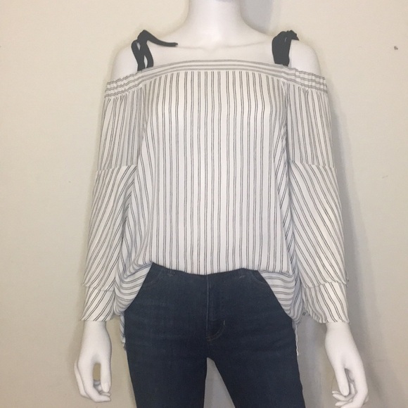 LOFT Tops - LOFT Striped Cold-Shoulder Blouse